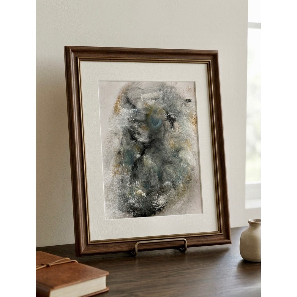 Abstract Art Print Moody Textured Neutral Gray Gold Wall Home Decor 8x10" | AB02